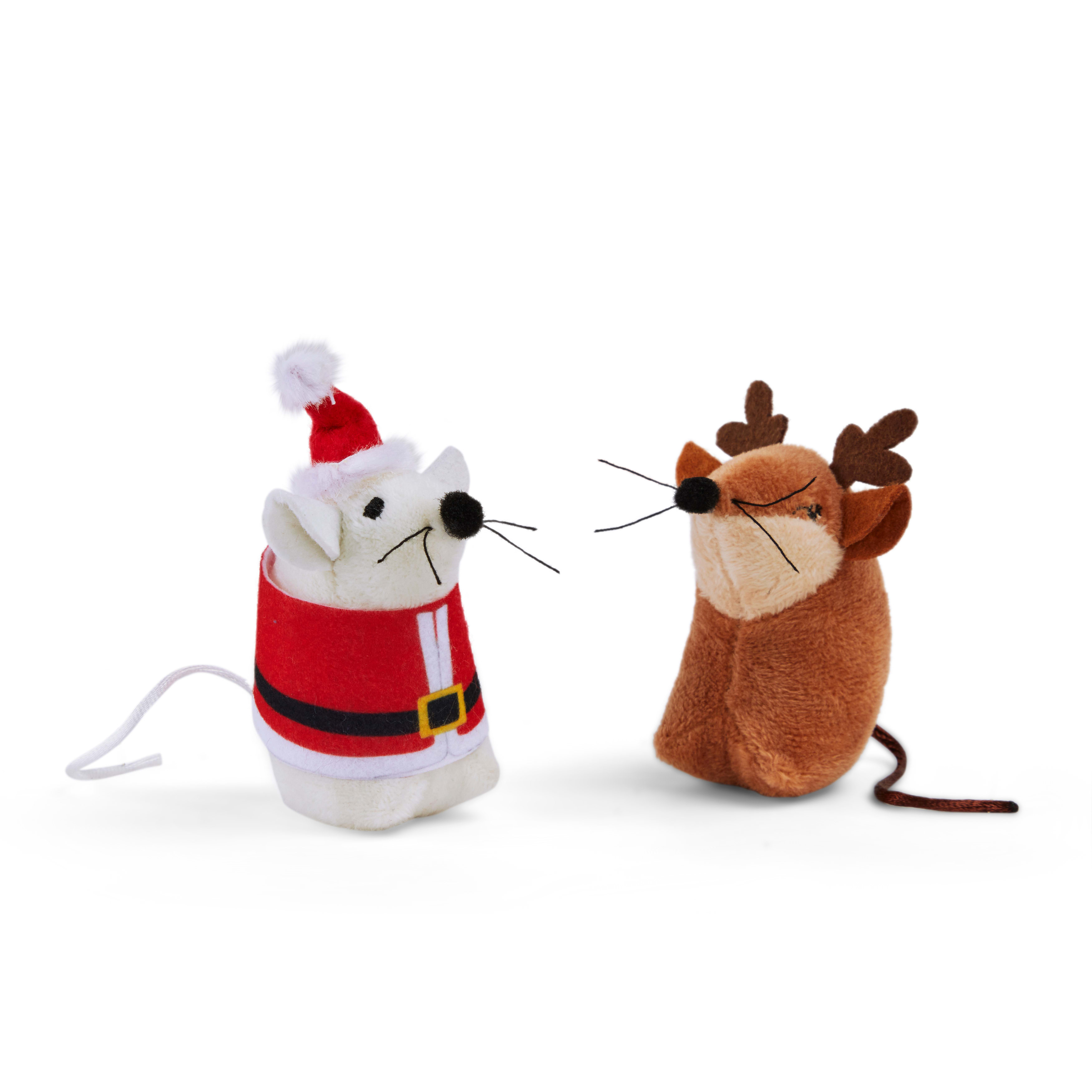 More and Merrier Santa/Reindeer Mice Cat Toy， Pack of 2