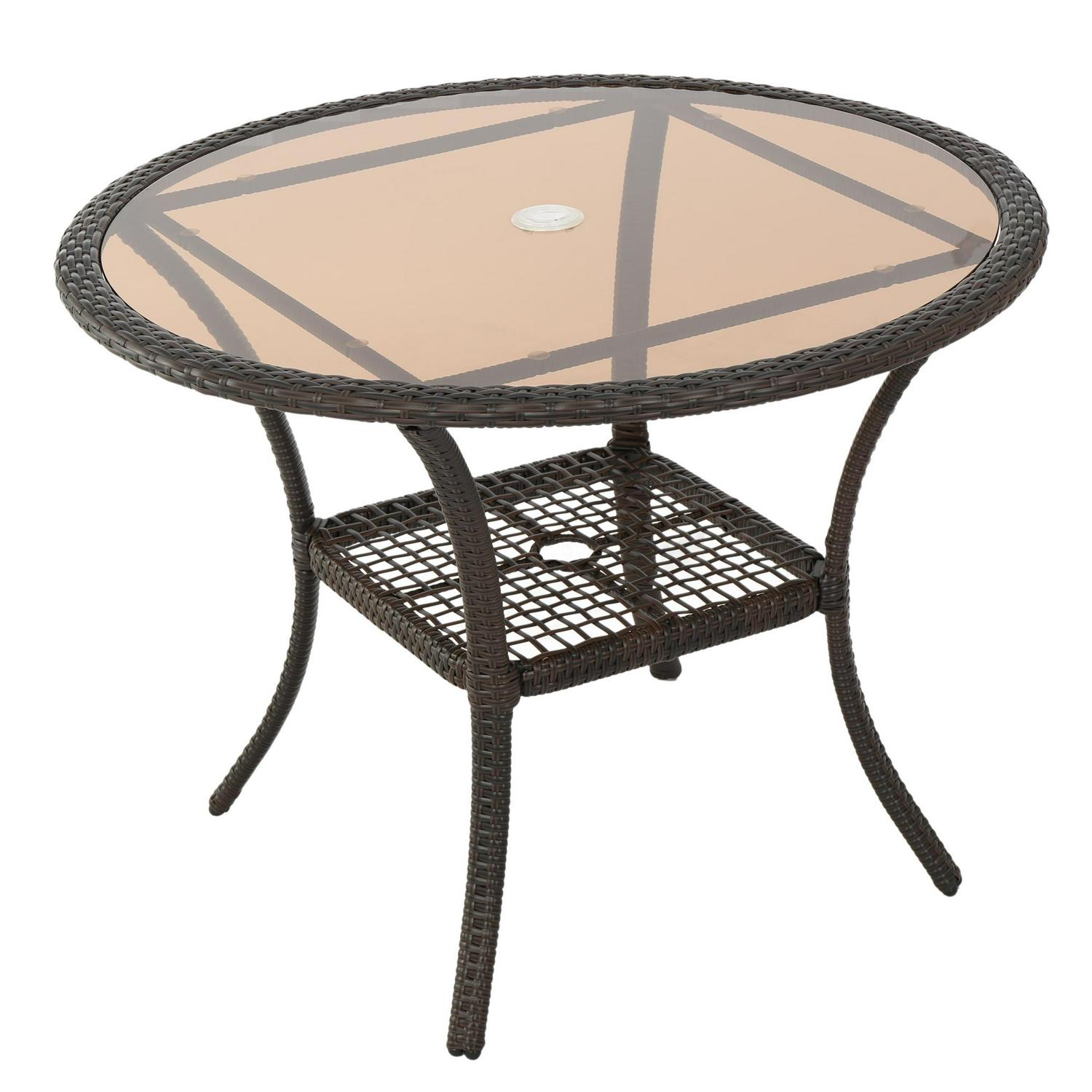 Hinalo Outdoor Wicker Glass Dining Table Multi Brown  Crowdfused