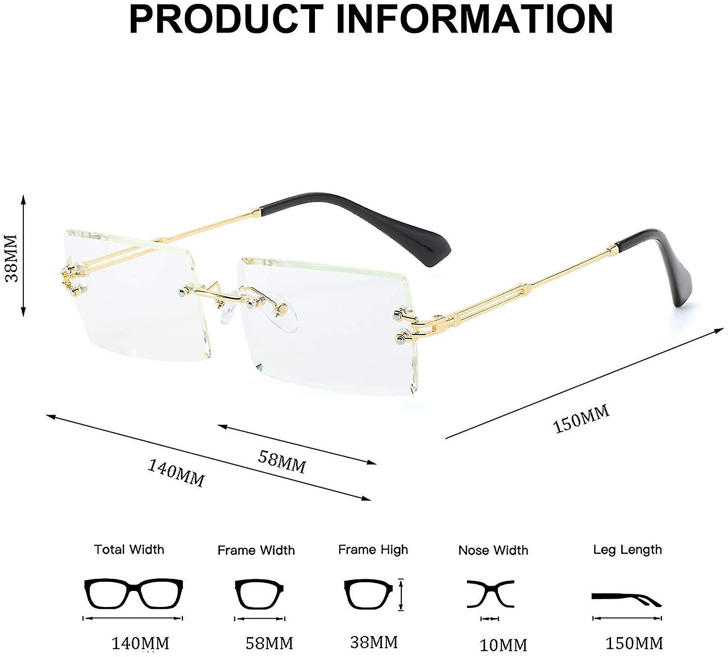 Miman Rimless Rectangle Sunglasses Compatible With Women/men Ultralight Metal Frame Eyewear Fashion Square Uv400 Glasses Unisex