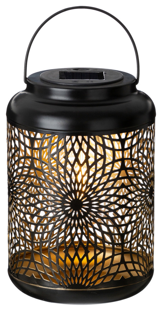 8.75 quotH Metal Cutout Solar Powered Outdoor Hanging Lantern   Contemporary   Outdoor Hanging Lights   by Glitzhome  Houzz