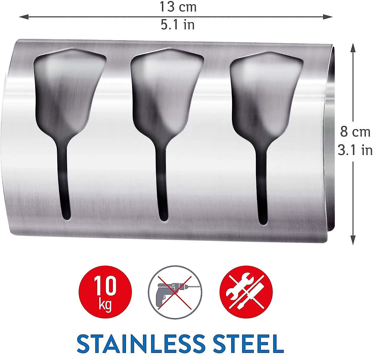 Adhesive Bathroom Towel Holder， Kitchen Towel Hook With 3 Brushed Stainless Steel Hooks， 10 Kg