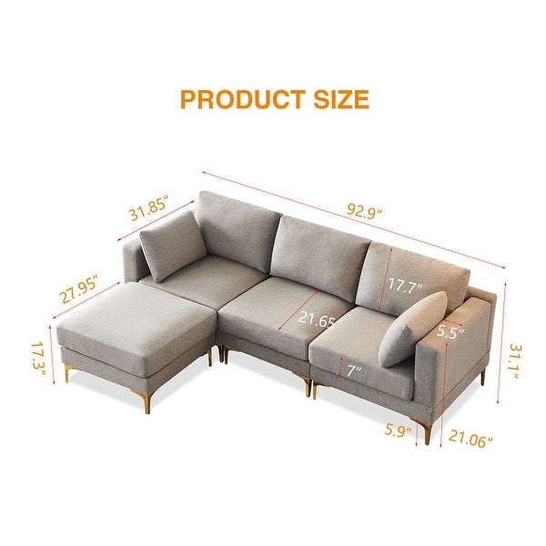 4-Piece Modern Fabric Modular L-Shaped Sectional Sofa with Ottoman