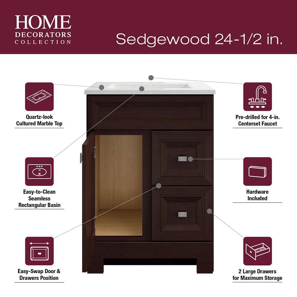 Home Decorators Collection Sedgewood 24.5 in. W Configurable Bath Vanity in Cognac with Solid Surface Top in Arctic with White Sink PPLNKDCG24D