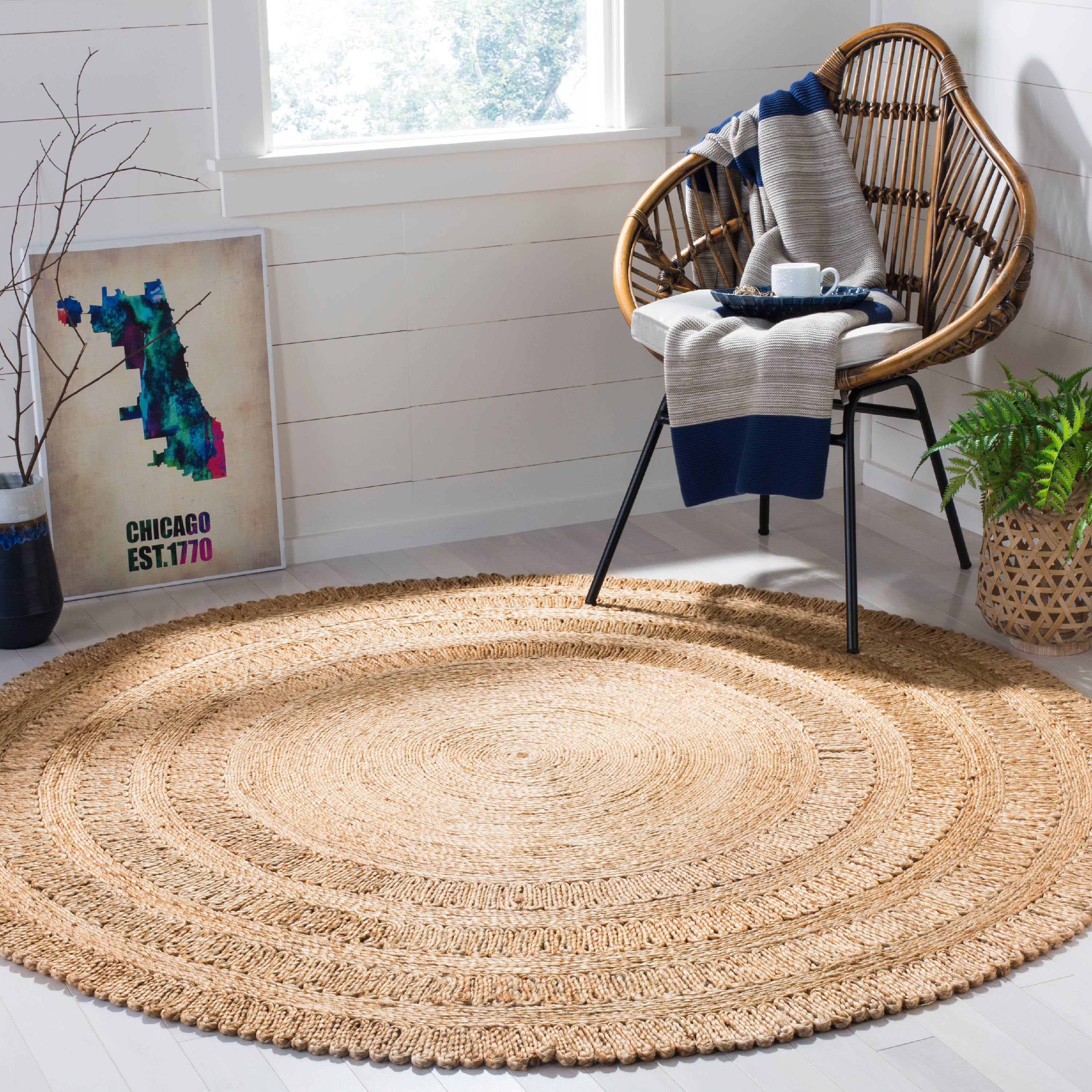 SAFAVIEH Natural Fiber Rodina Geometric Braided Jute Area Rug, Natural, 5' x 5' Round