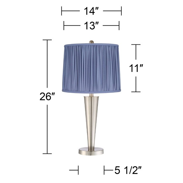 High Brushed Nickel With Usb Charging Port Blue Shirred Shade For Bedroom Living Room House Desk