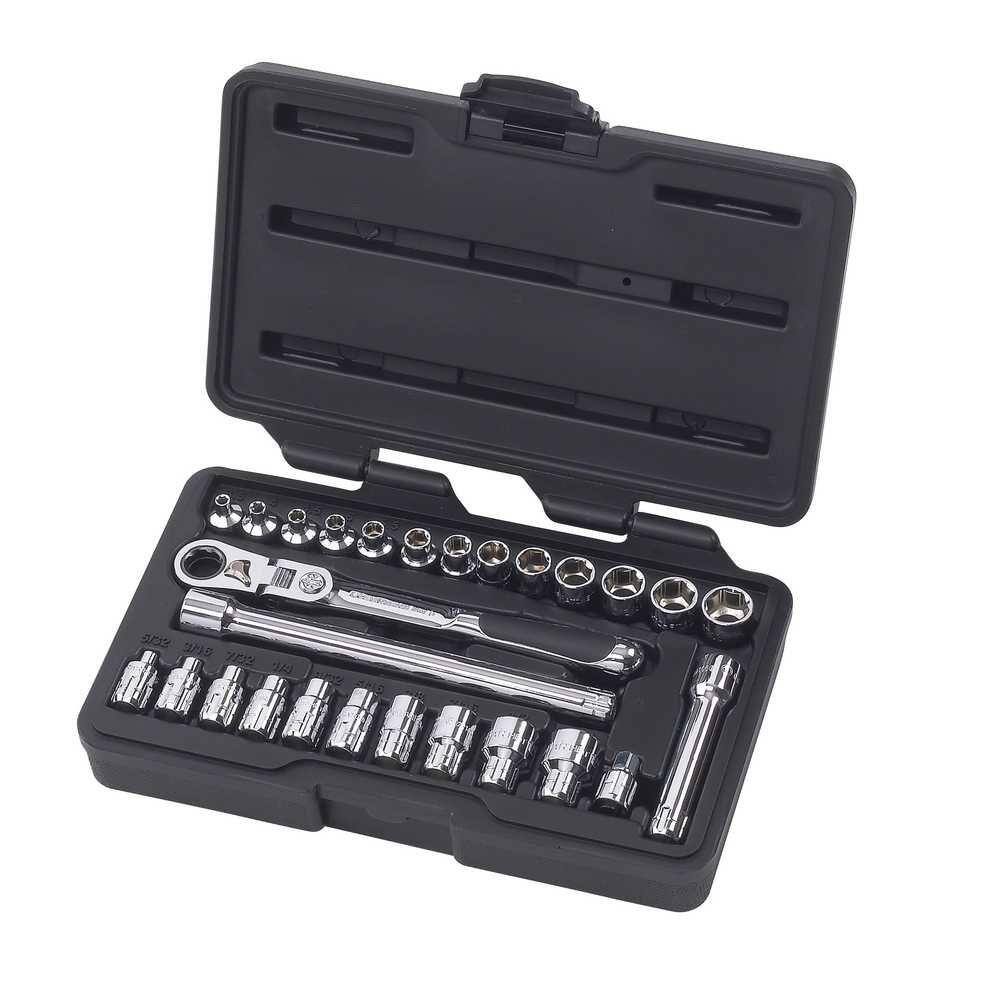 GEARWRENCH Pass-Thru 14 in. Drive 6-Point SAEMetric Locking Flex-Head Ratchet and Socket Mechanics Tool Set (27-Piece) 891427