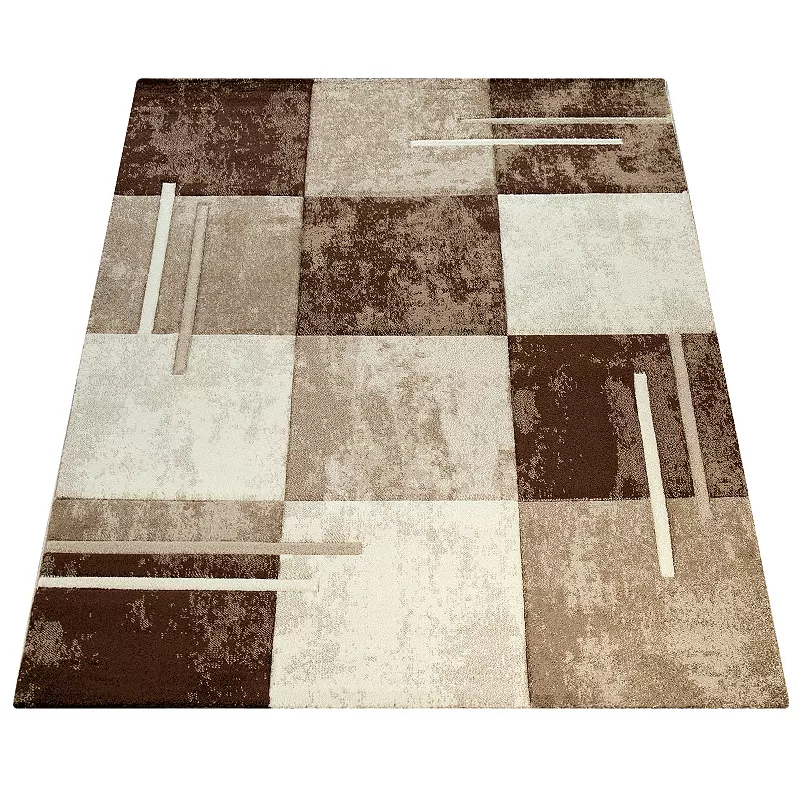 Modern Designer Area Rug Checkered with Contour Cut