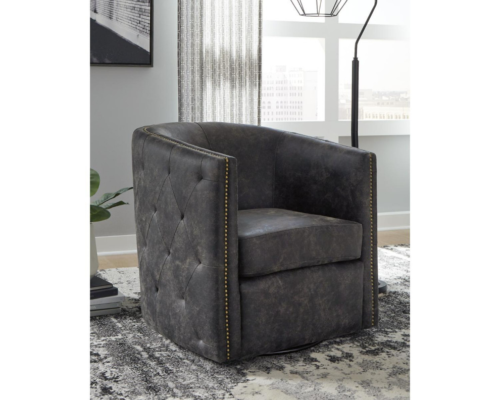 Brentlow Distressed Black Swivel Chair   Transitional   Armchairs And Accent Chairs   by Ashley Furniture Industries  Houzz