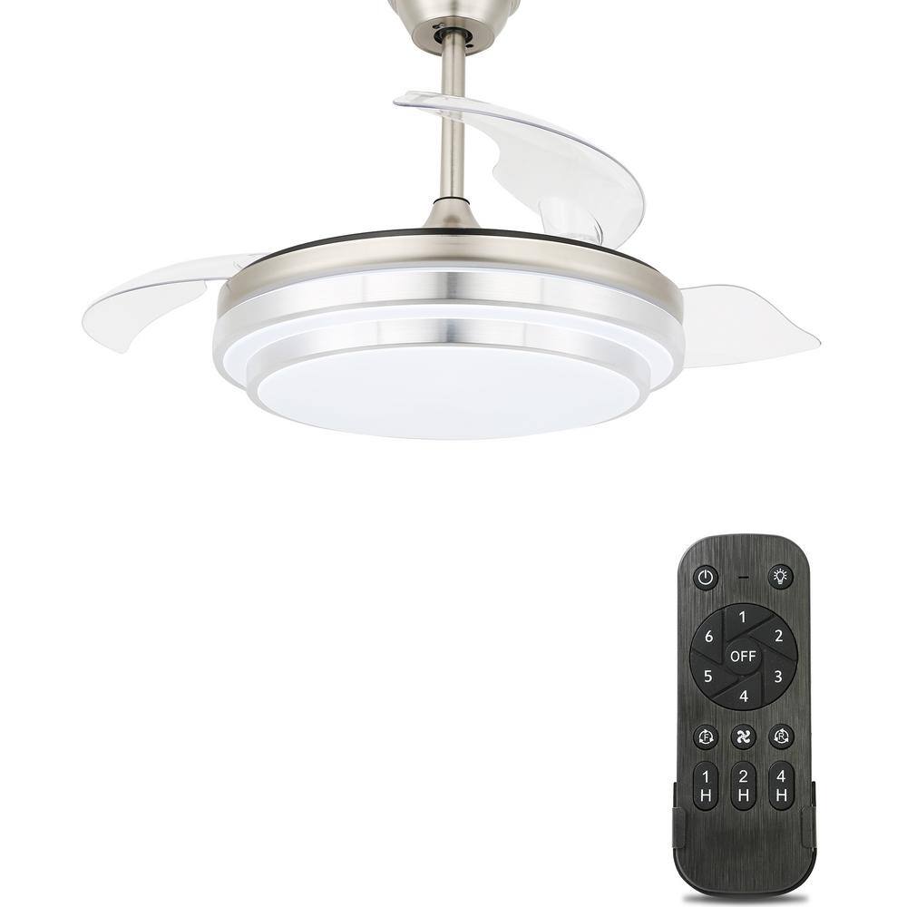 Bella Depot 42 in. Indoor Brushed Nickel Retractable Ceiling Fan with LED Light and Remote 6-Speed Reversible Ceiling Fans BD4204