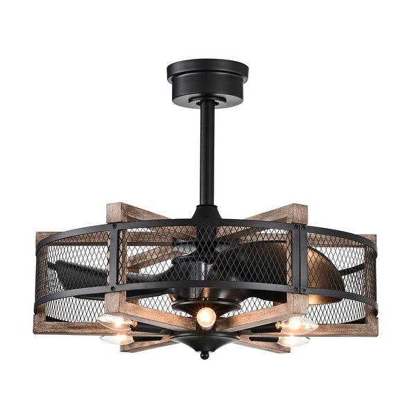 Wulf 24 Inch Imitation Wood Grain Cage Fandelier - N/A Shopping - The Best Deals on Ceiling Fans | 40917270