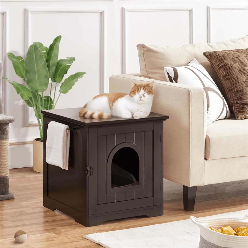 Yaheetech Enclosed Pet Litter Box Indoor Decorative Pet Side Table， Espresso