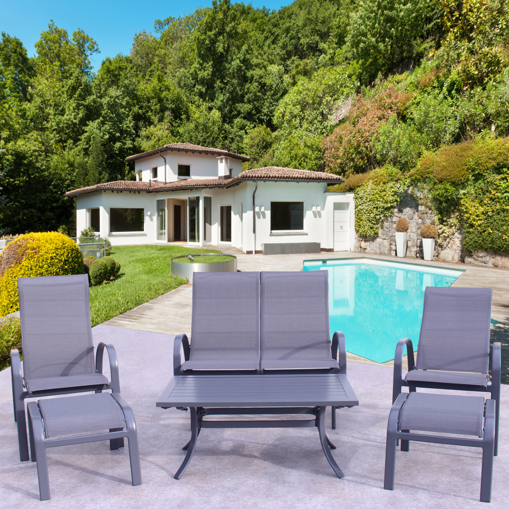 Courtyard Casual Santa Fe Alum Sling Reclining Chair  Set of 2   Transitional   Outdoor Lounge Chairs   by Courtyard Casual  Houzz