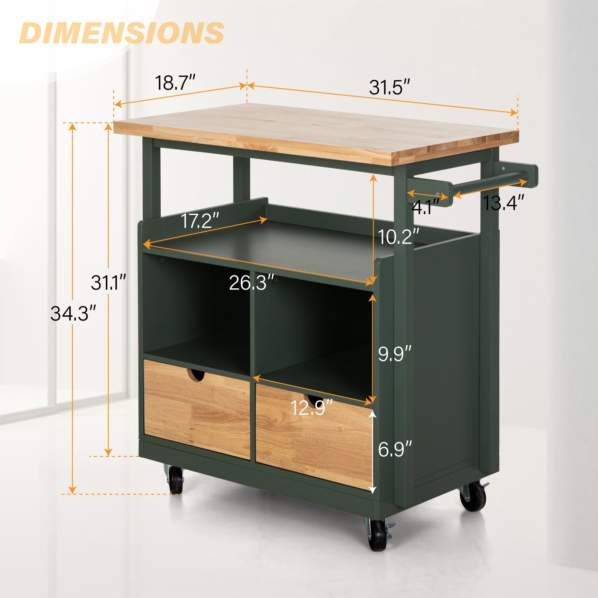 SophiaandWilliam Kitchen Island Kitchen Cart on Wheels with Storage Drawer and Cabient-Green