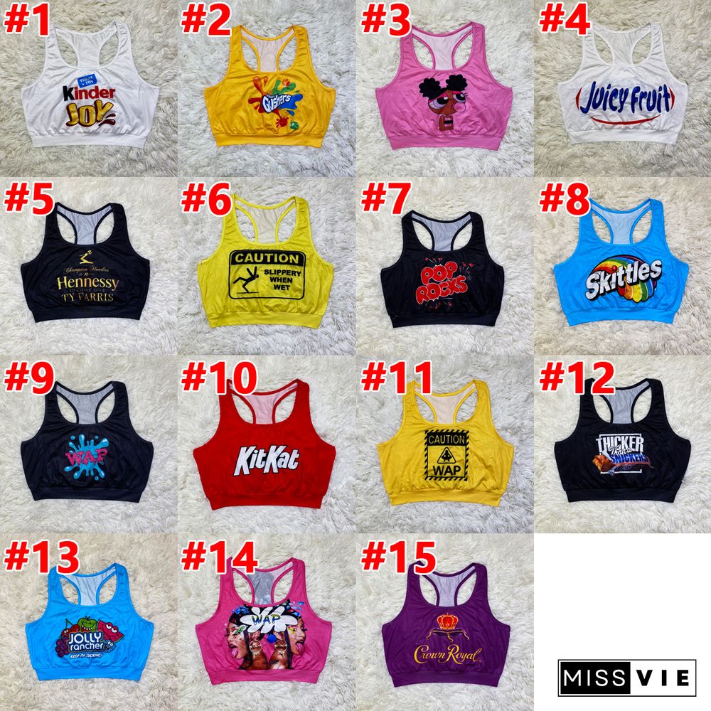 Cute Cartoon Print Sleeveless Women Sports Tank Tops