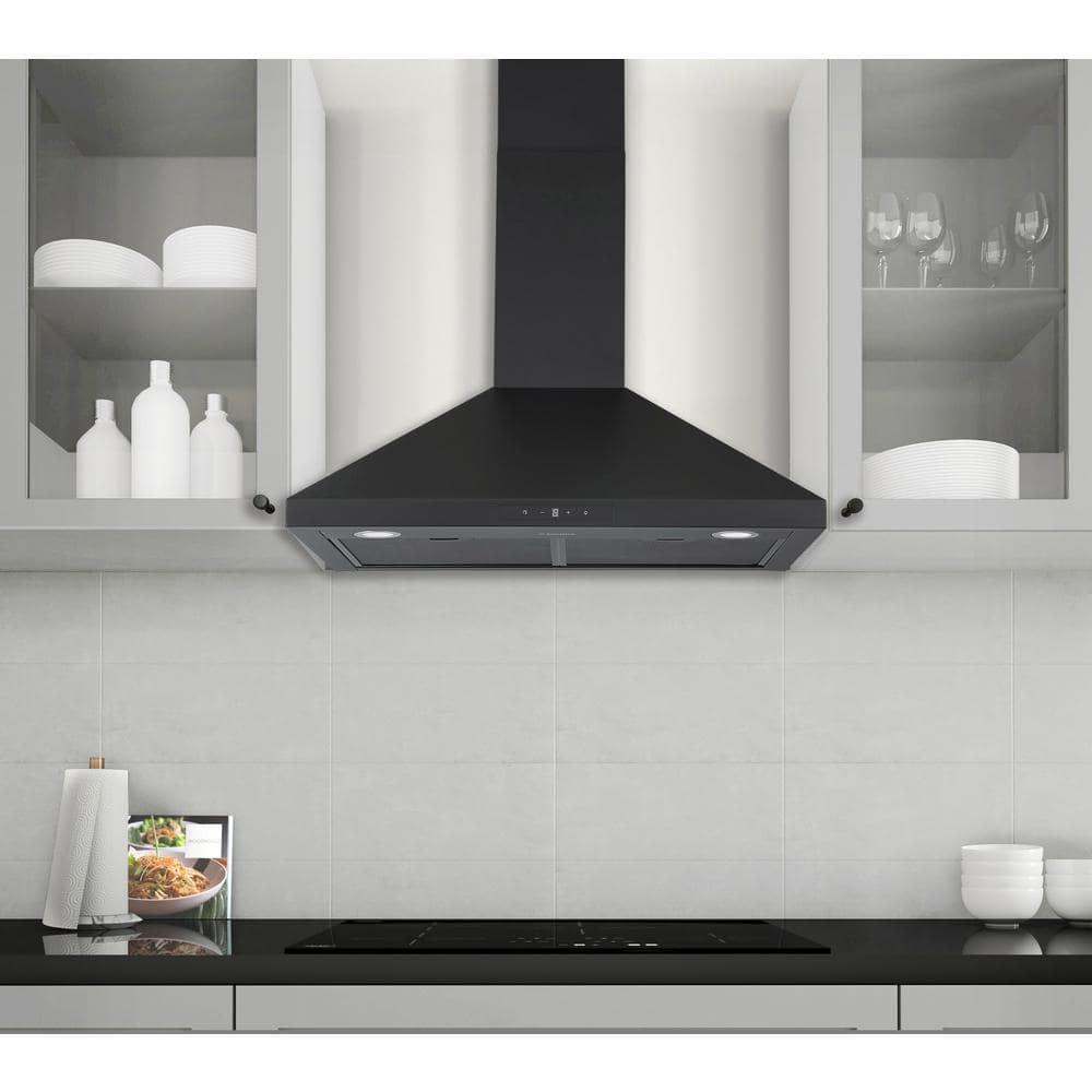 Ancona 30 in 440 CFM Convertible Wall Mount Pyramid Range Hood with LED Lights in Matte Black