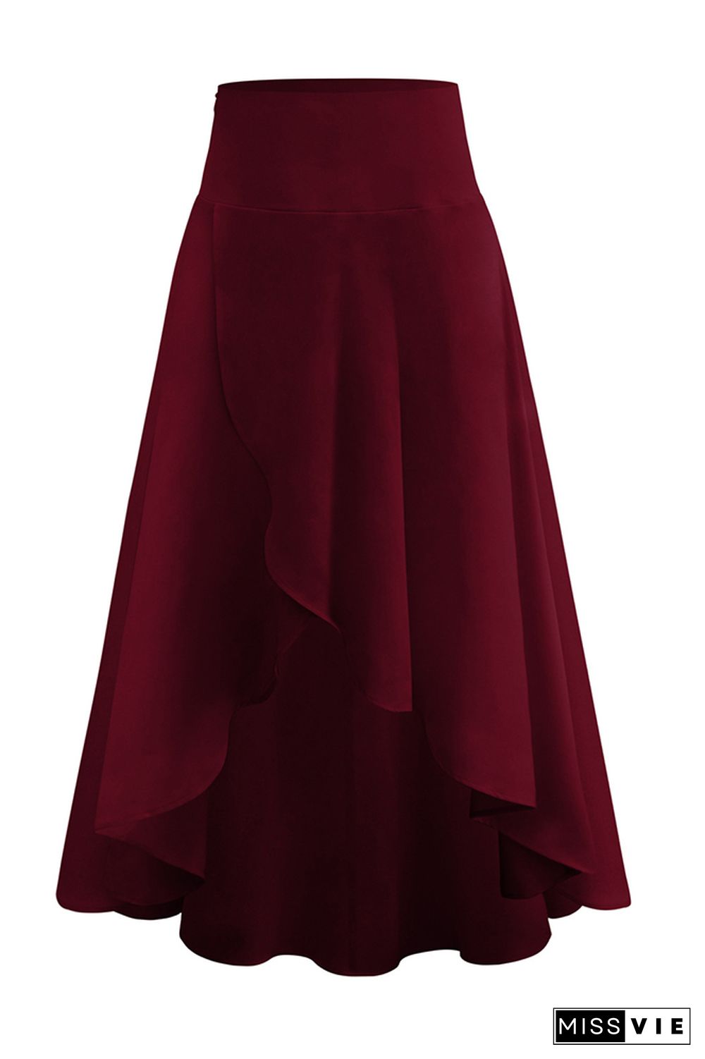 High Waist Plain Split Ruffle Skirt Dress