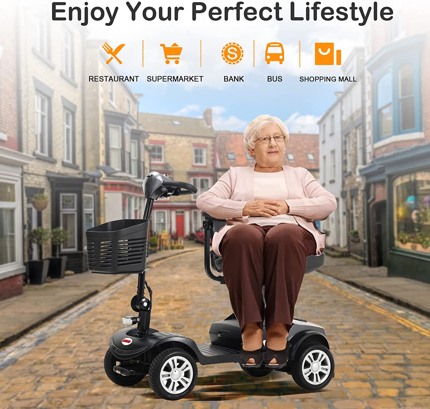 4 Wheel Folding Electric Mobility Scooter for Seniors Grey