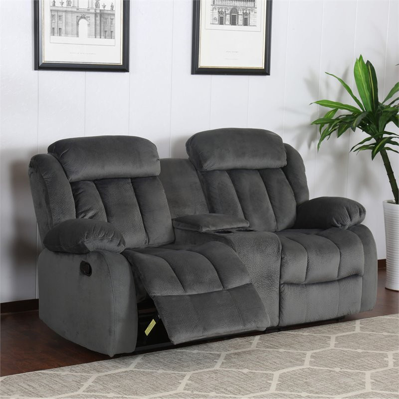 Sunset Trading Madison Fabric Reclining Loveseat with Console in Charcoal   Transitional   Loveseats   by Homesquare  Houzz