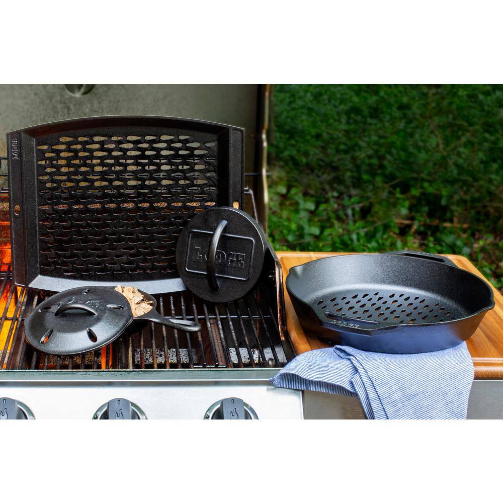 Lodge 12 in. Cast Iron Dual Handle Grill Basket in Black L10GBL