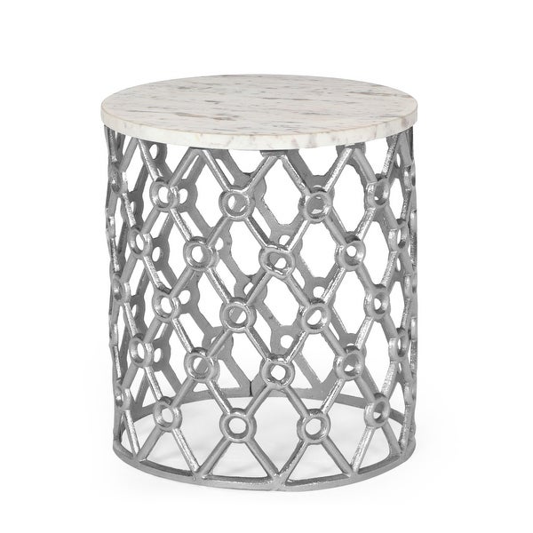 Lenhart Modern Glam Handcrafted Marble Top Aluminum Side Table by Christopher Knight Home - 14.00