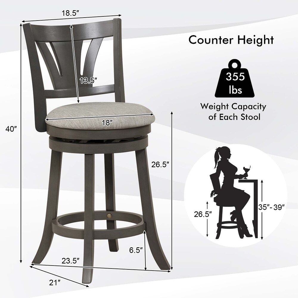 Costway 26.5'' Swivel Bar Stool Counter Height with Curved Backrest