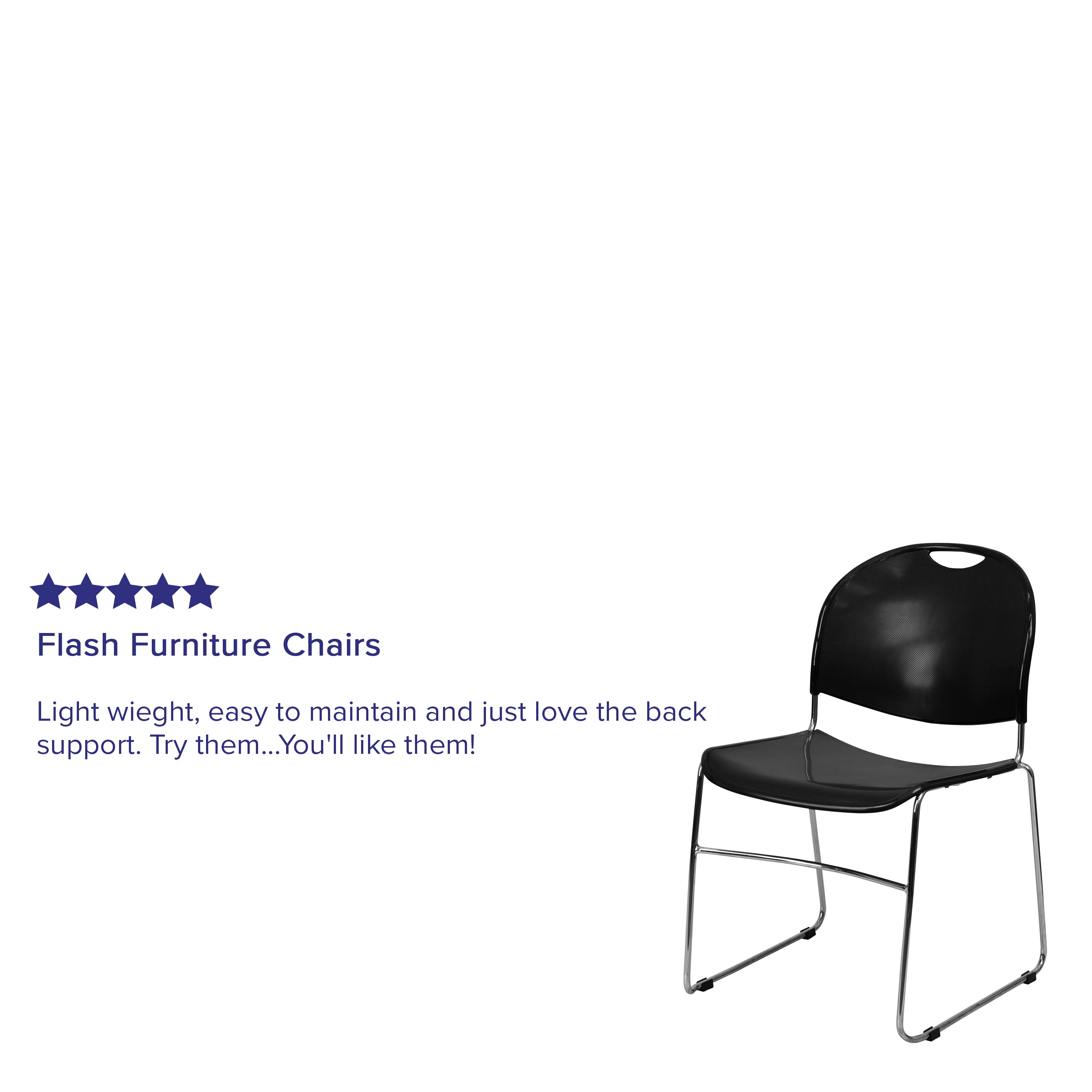 Flash Furniture 4 Pack HERCULES Series 880 lb. Capacity Black Ultra-Compact Stack Chair with Black Powder Coated Frame