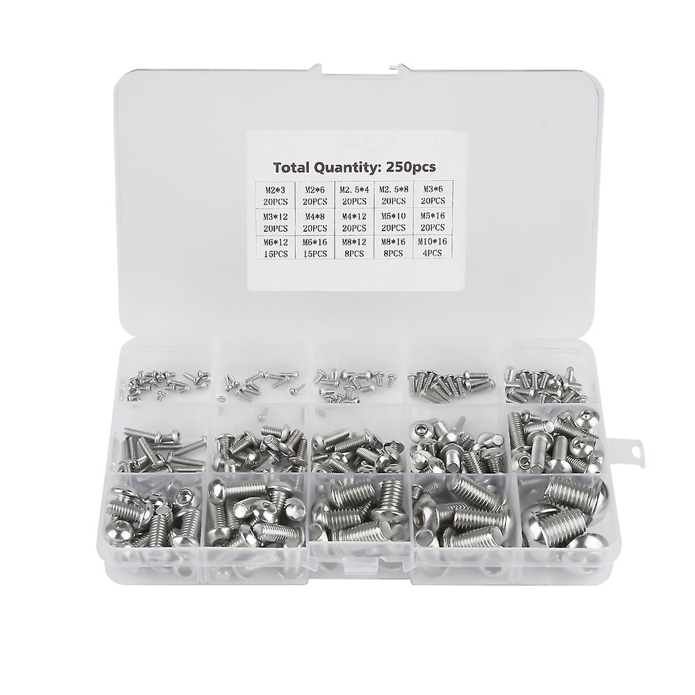 250pcs M2/ M2.5/ M3 /m4/ M5/ M6/ M8/ M10 Machine Screws Set For Laptop/keyboard/phone/pc (hexagon Socket Screw Bolt)