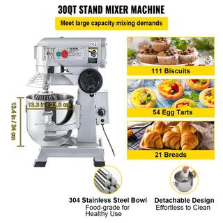 VEVOR Commercial Stand Mixer 30 qt. Dough Mixer Heavy Duty Silver Electric Food Mixer with 3-Speeds Adjustable 1100 W DDSYJ30QT110VP3RRV1