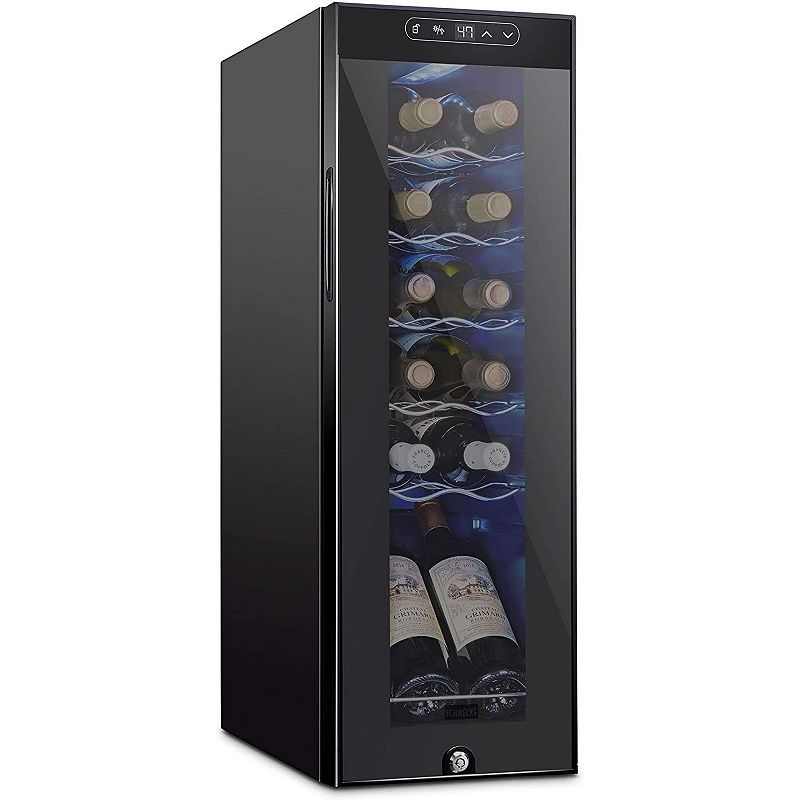 Schmecke Wine Fridge， Freestanding Wine Refrigerator， 12 Bottle Wine Cooler