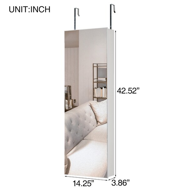 Full Mirror Jewelry Storage Cabinet With with Slide Rail， Can Be Hung On The Door Or Wall - - 37179007