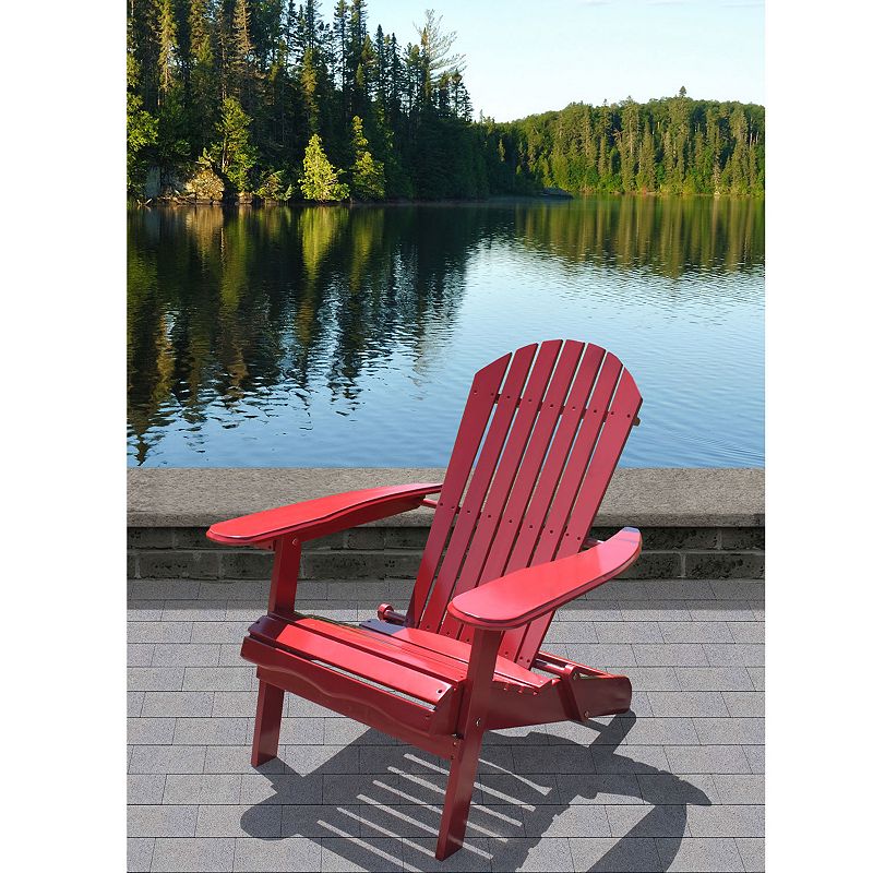 Northbeam Outdoor Portable Foldable Wooden Deck Lounge Chair W/ Side Table， Red