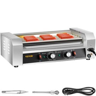 VEVOR Hot Dog Roller 12 Hot Dog 5 Rollers 750-Watt Stainless Steel Cook Warmer with Dual Temp Control Indoor Grills Silver GWGRGJBX5110VDRWBV1