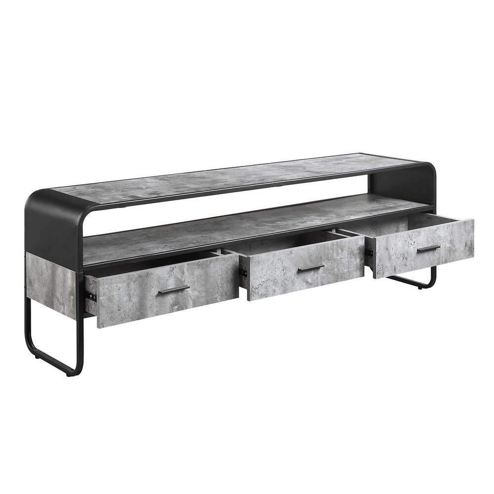 Raziela TV Stand  Concrete Gray   Black Finish