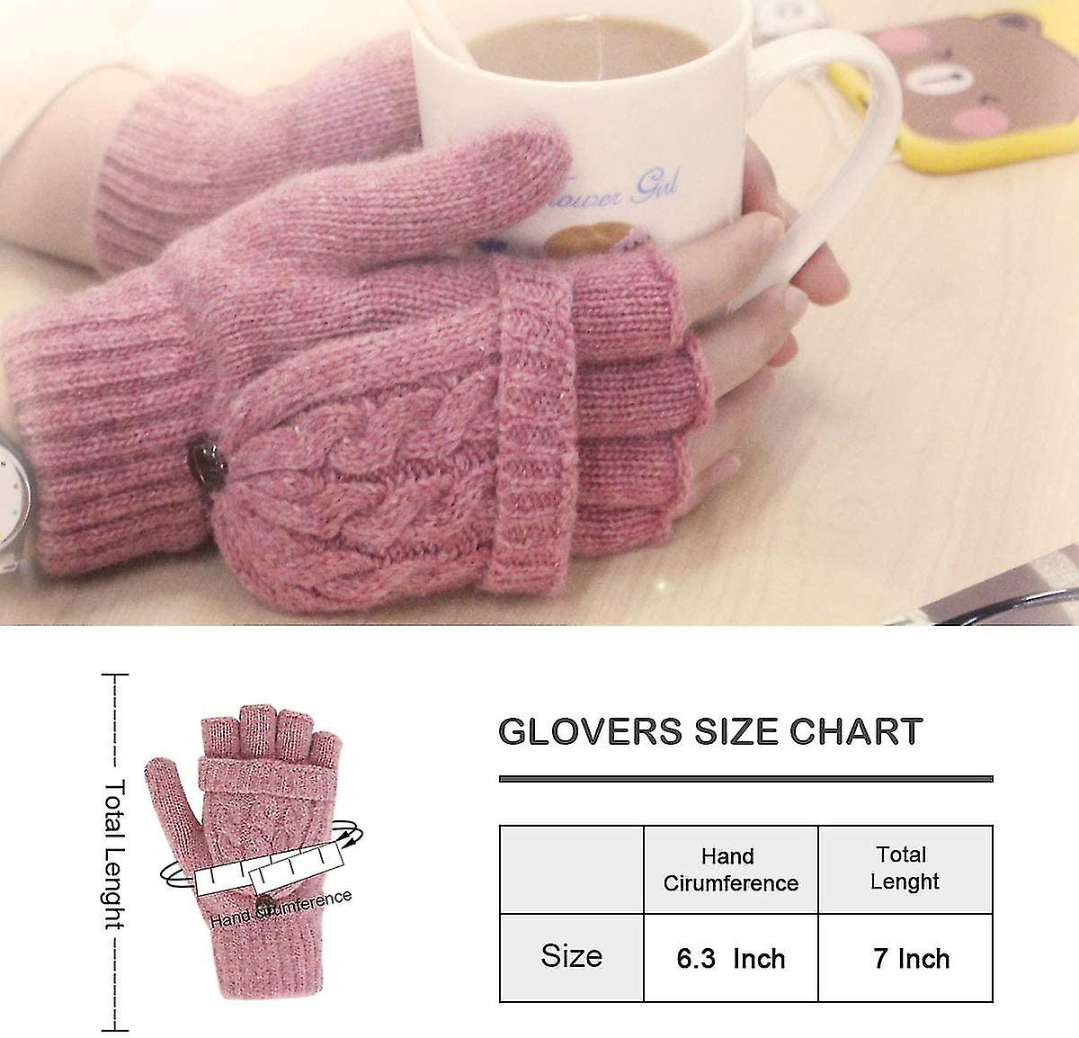 Women's Gloves Fingerless Mittens - Ladies Gloves Winter Warm Knit Fingerless Gloves Wool Mittens Flap Cover Texting Glovespink