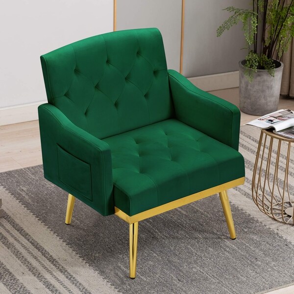 Velvet Accent Chair， Comfy Tufted Upholstered Armchair， Gold Legs - 28.7“W