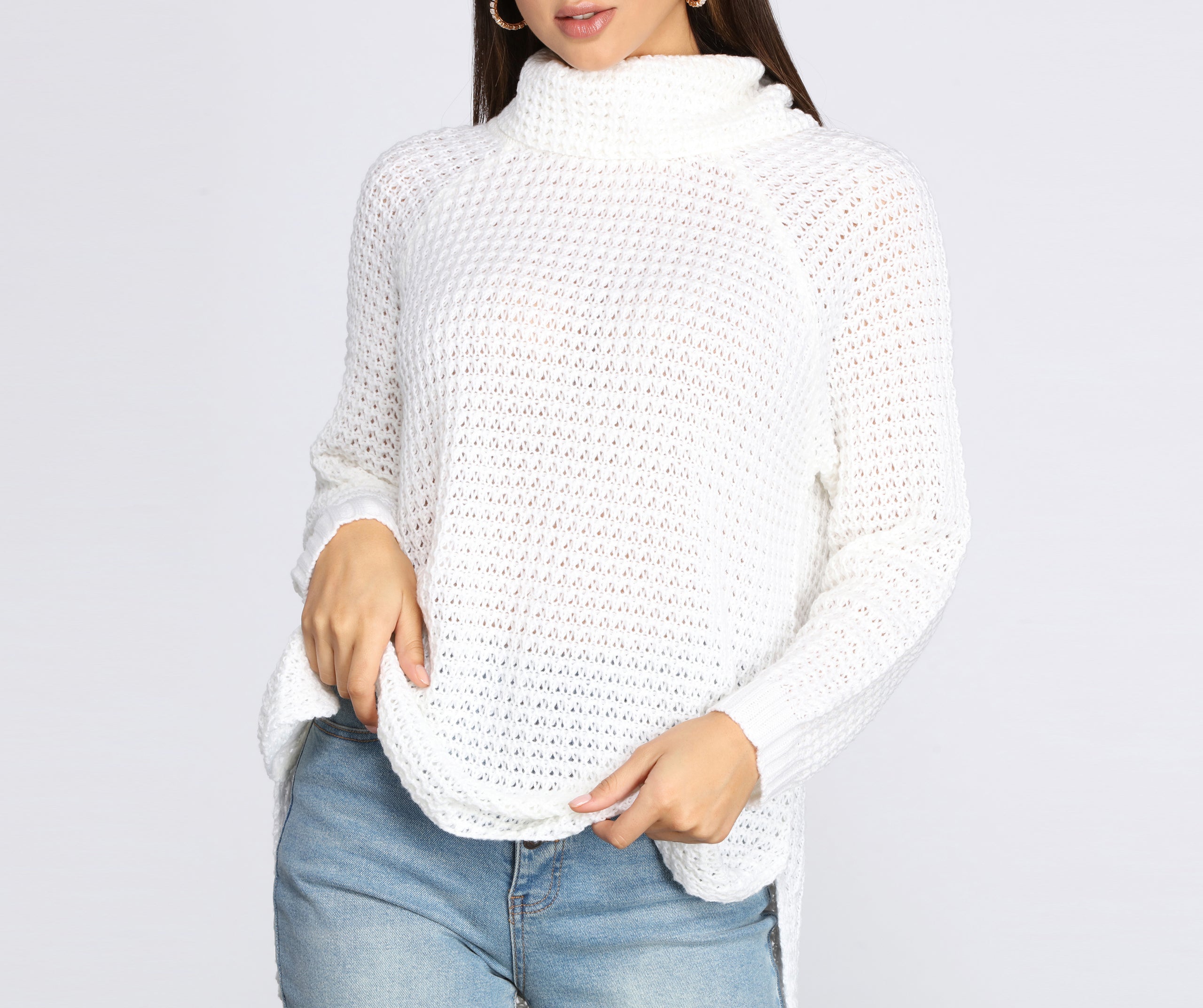 Waffle Knit Turtleneck Sweater