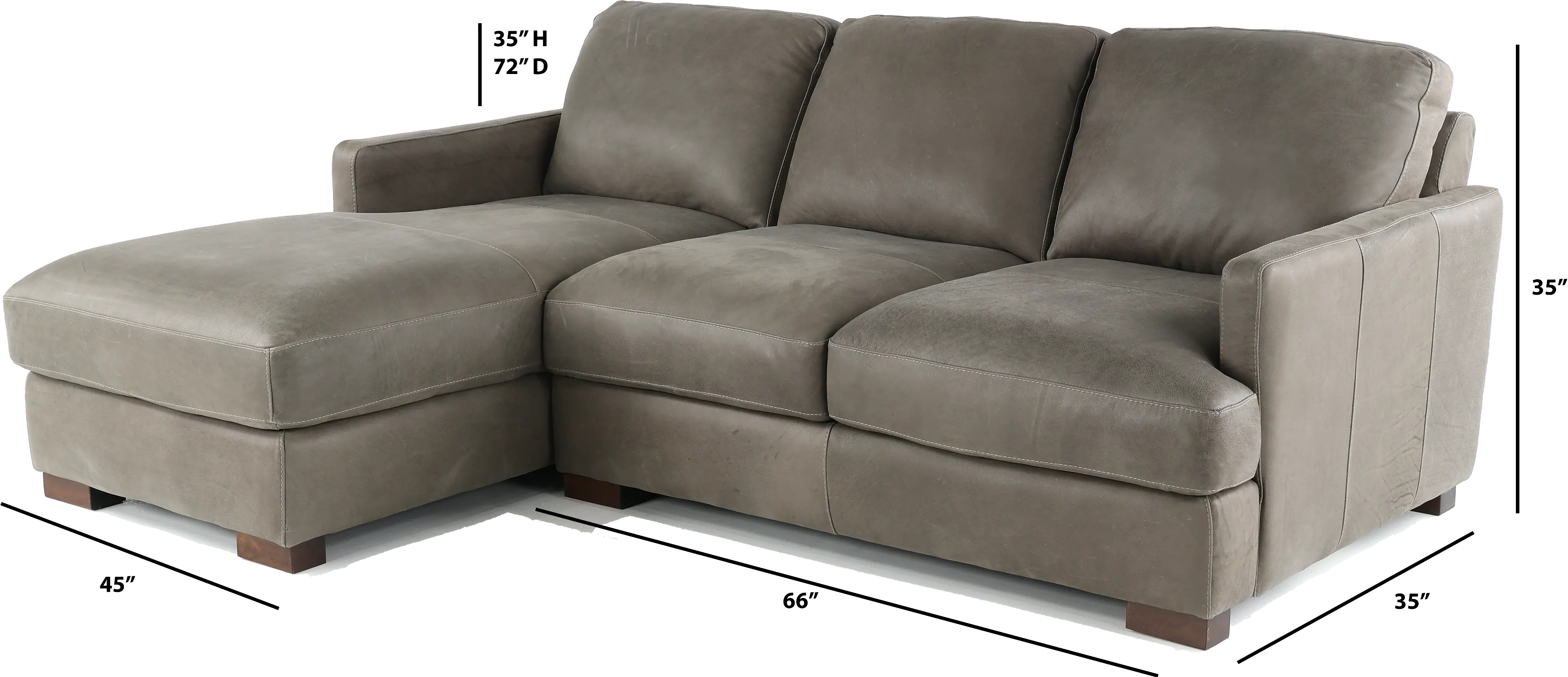 Alabama Pewter Gray Leather 2 Piece Chaise Sectional