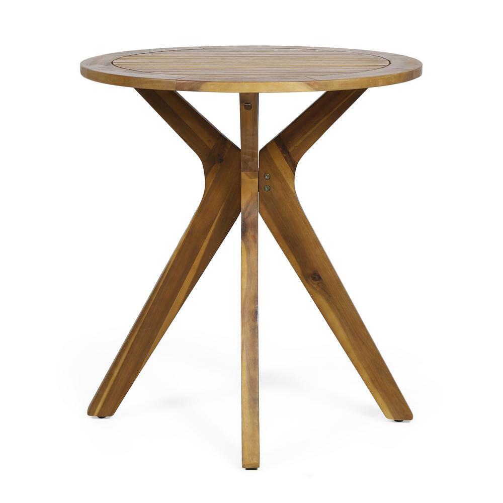 Noble House Stamford Teak Brown Round Wood Outdoor Bistro Table with XLegs