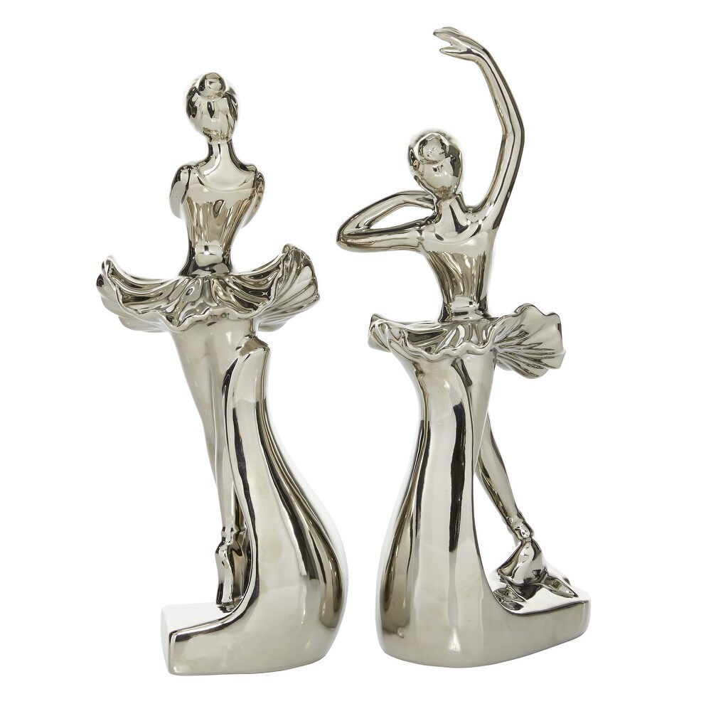 The Novogratz Silver Ceramic Dancer Sculpture (Set of 2)   4 x 2.75 x 11 and 3 x 2.5 x 10