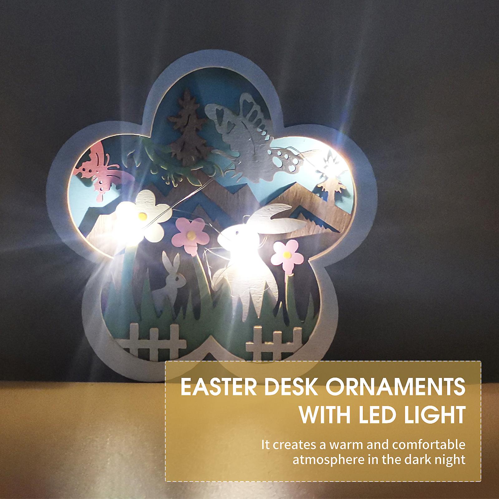 Multicolor Led Easter Wooden Desk Ornaments Easter Rabbit Flower Themed Decoration Rabbit Wall Hanging Crafts With Led Light For Easter Party Home Dec