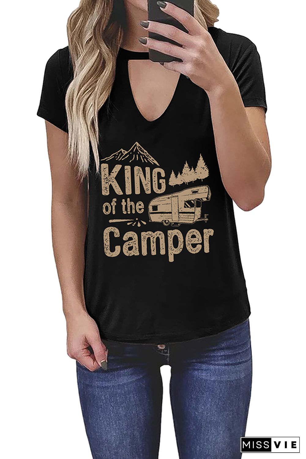 King Of The Camper Graphic Tees for Women Wholesale Short Sleeve T shirts Top