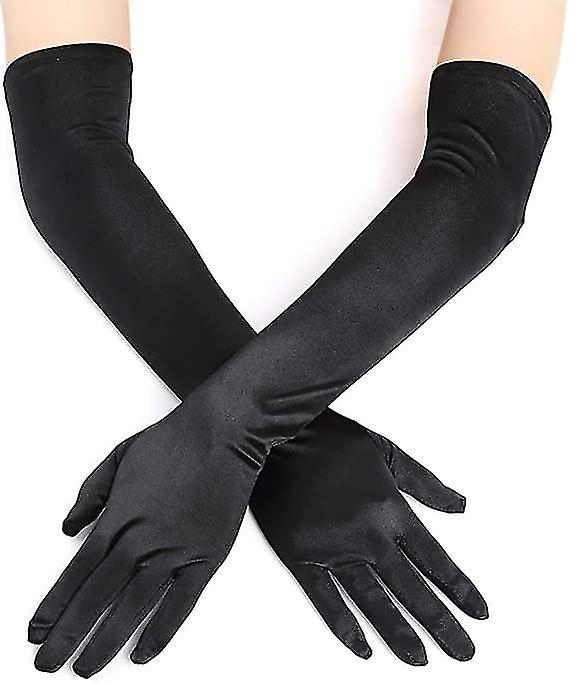 1pair Long Opera Satin Gloves For Women， Black Elbow Length Gloves Bridal Fancy Dress Gloves Wedding Evening Party Opera Gloves(black)