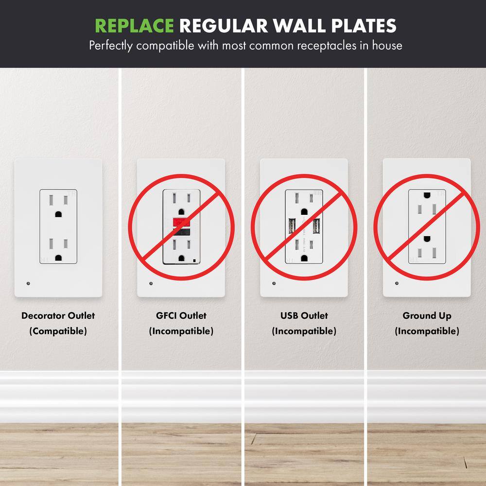 TOPGREENER 1-Gang Screwless Decorator Wall Plate with Nightlight White (3-Pack) TGLSI31M-W-3PCS