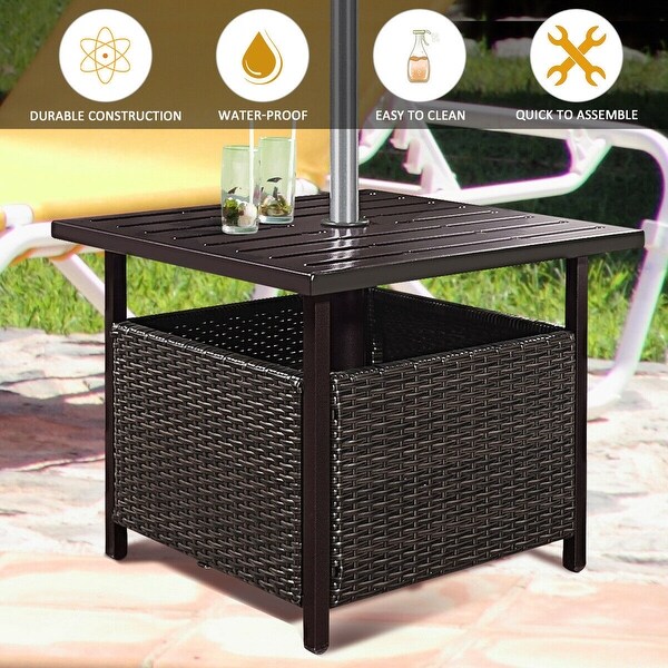 Costway Brown Rattan Wicker Steel Side Table Outdoor Furniture Deck