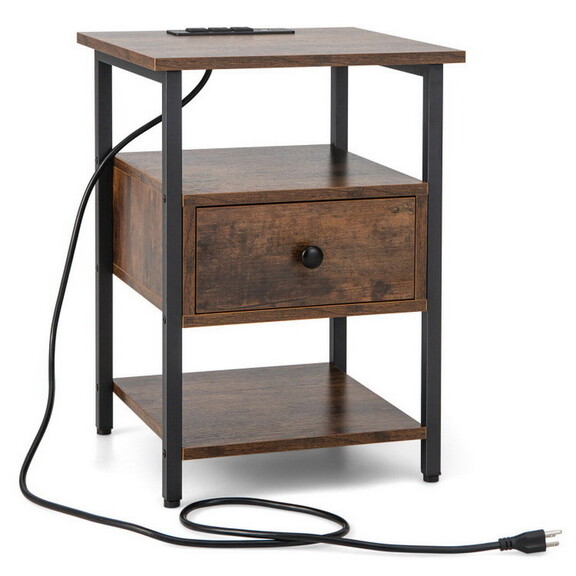 Costway 1/2 Pieces 3 Tier Nightstand with Charging...