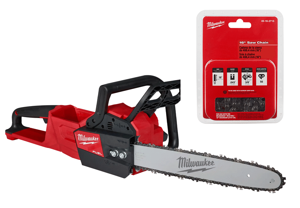 Milwaukee M18 FUEL 16 in Chainsaw Bare Tool with 16 in Replacement Chain Bundle 2727-20-49-16-2715 from Milwaukee