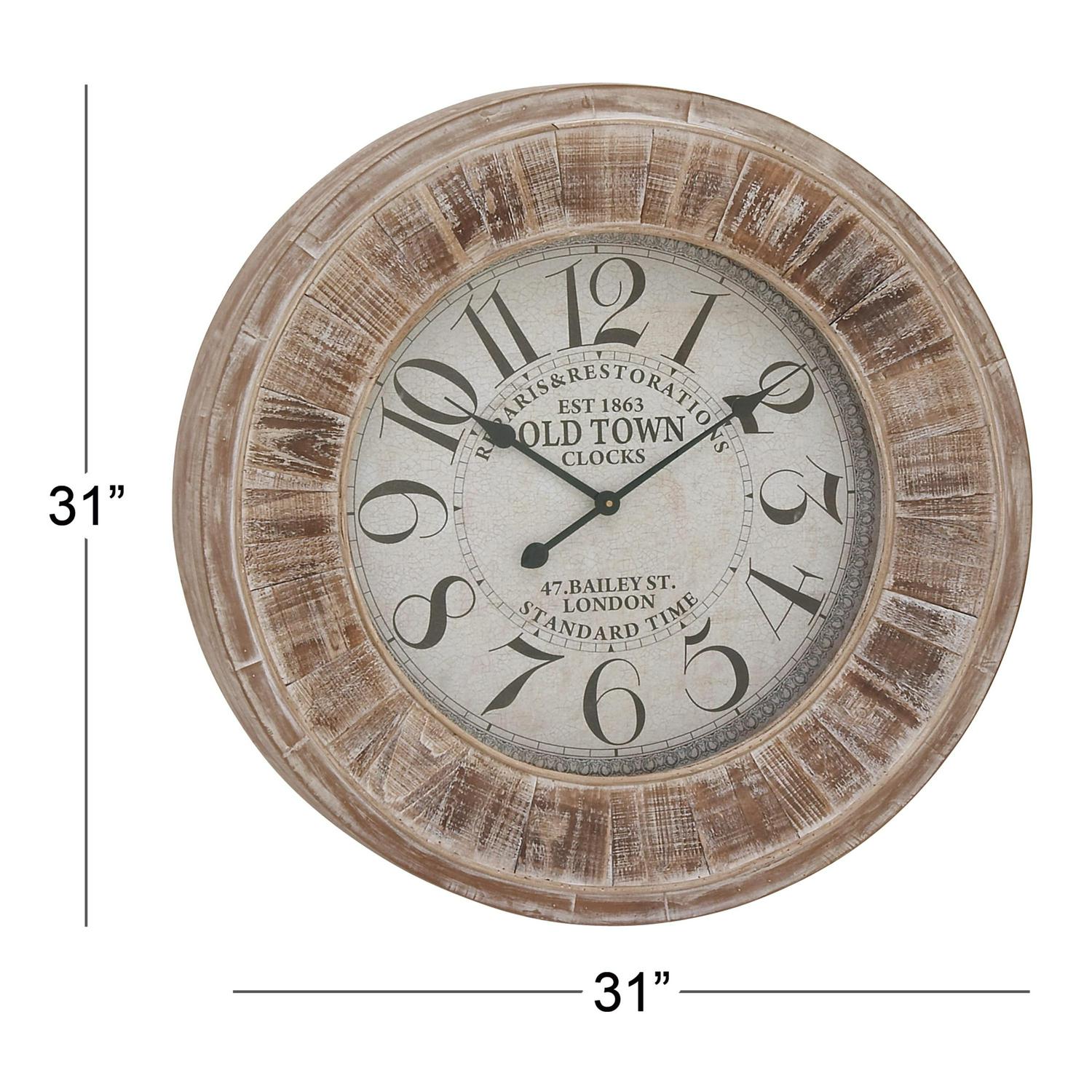 DecMode 31 x 31 In. Brown Wood Vintage Wall Clock