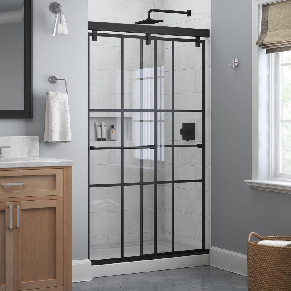 Delta Everly 48 in. x 71-12 in. Mod Semi-Frameless Sliding Shower Door in Matte Black and 14 in. (6mm) Ingot Glass SD4511055