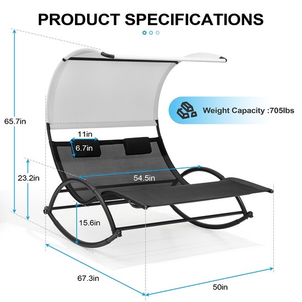 Outdoor Double Chaise Lounge Chair Rocking Lounger with Sunshade Canopy