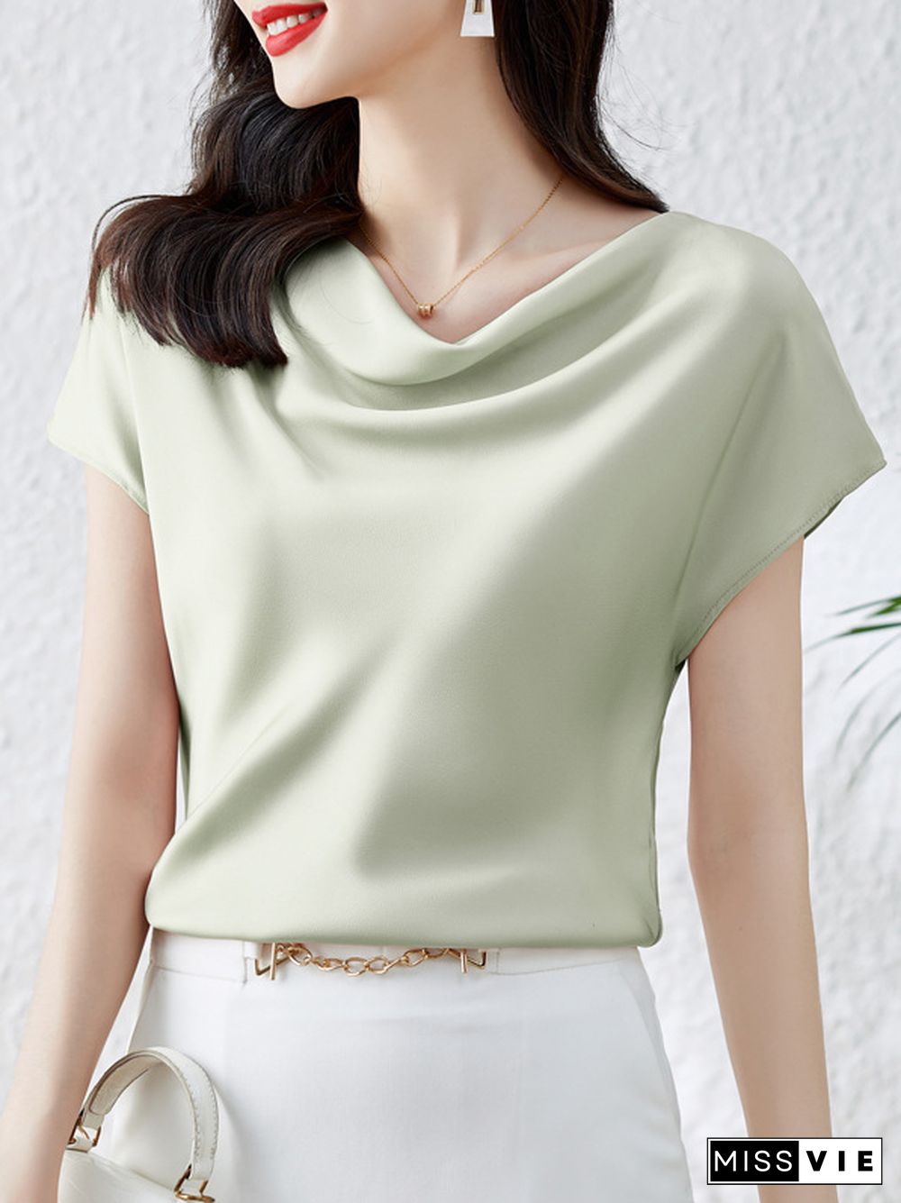 Loose Short Sleeves Solid Color One-Shoulder T-Shirts Tops